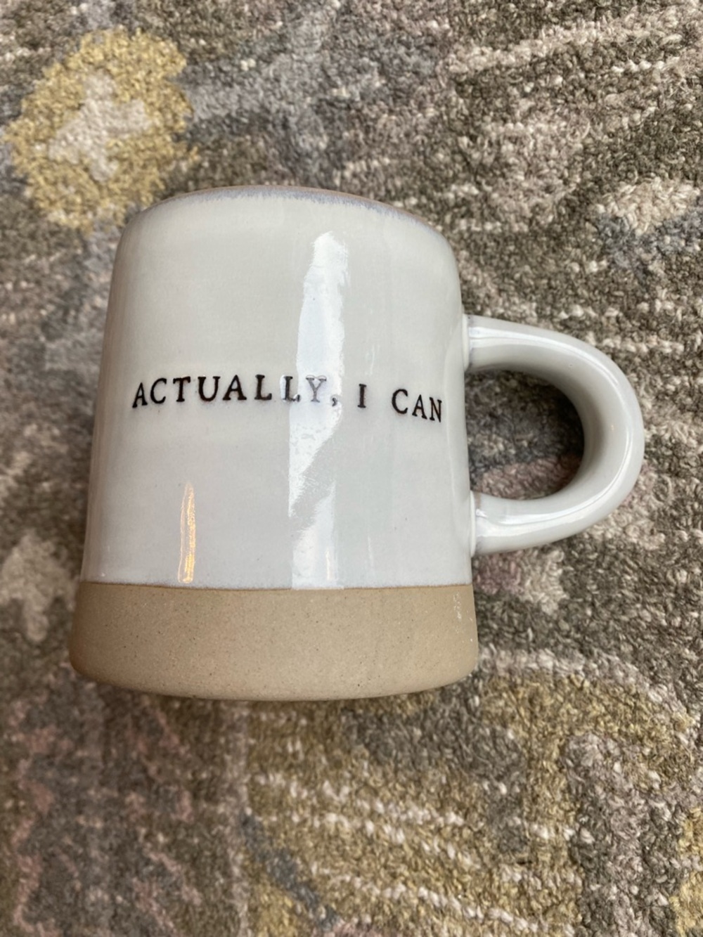 Hearth and Hand oversized Stoneware Mug with "ACTUALLY, I CAN" White and Beige